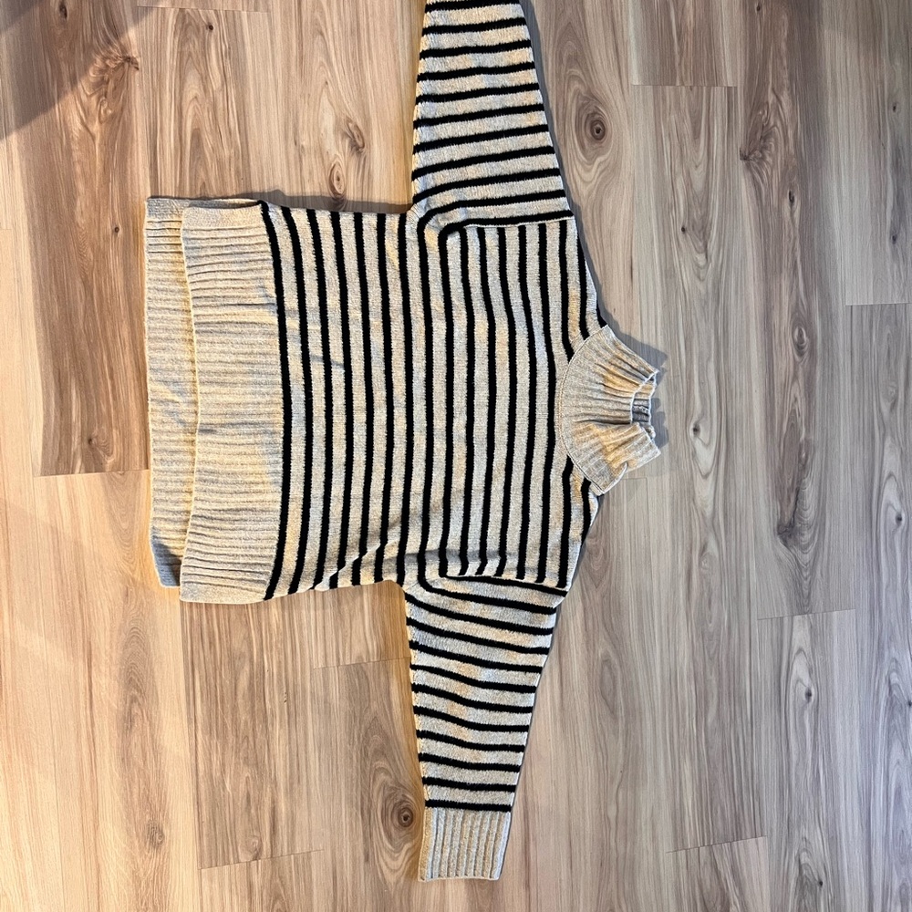 a new day Black and Cream Striped Turtleneck Sweater